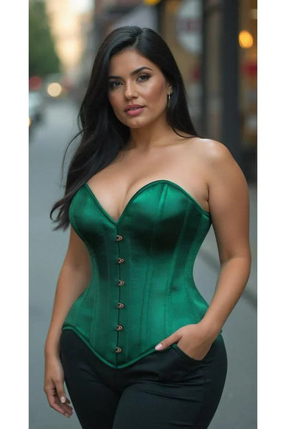 Daisy TD-208 Dark Green Satin Steel Boned Overbust Corset