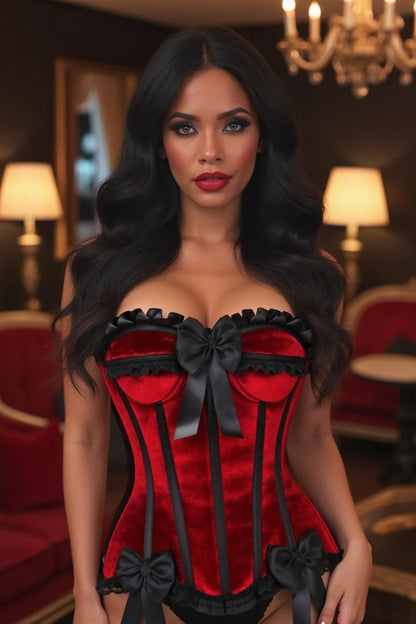 Daisy TD-174 Dark Red Velvet Steel Boned Burlesque Corset