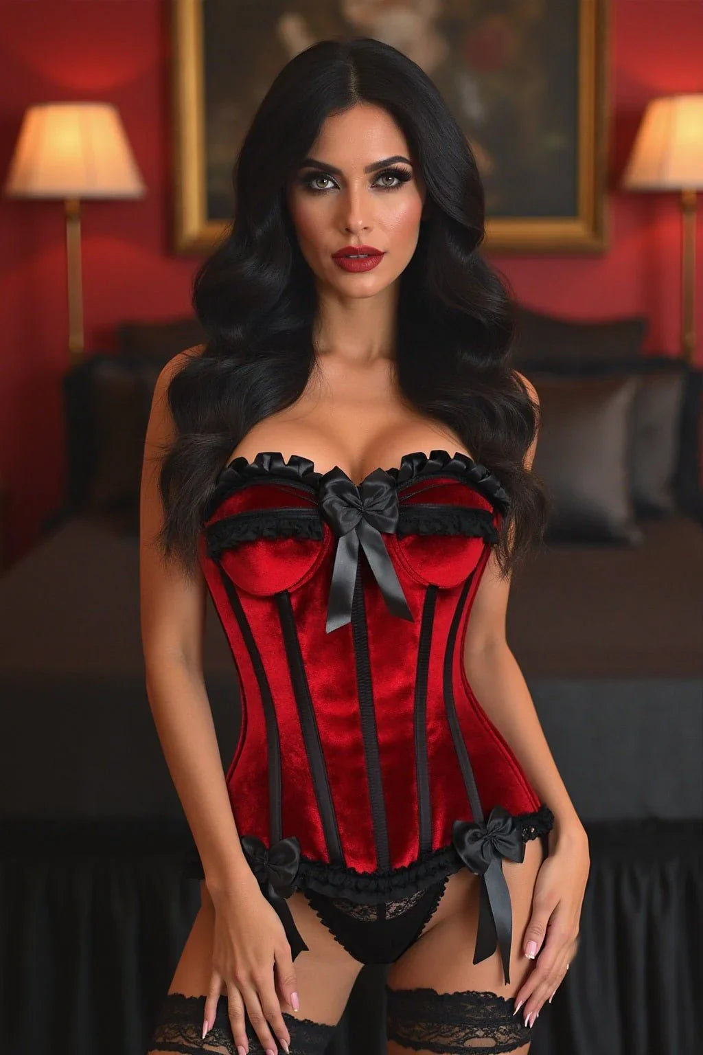 Daisy TD-174 Dark Red Velvet Steel Boned Burlesque Corset
