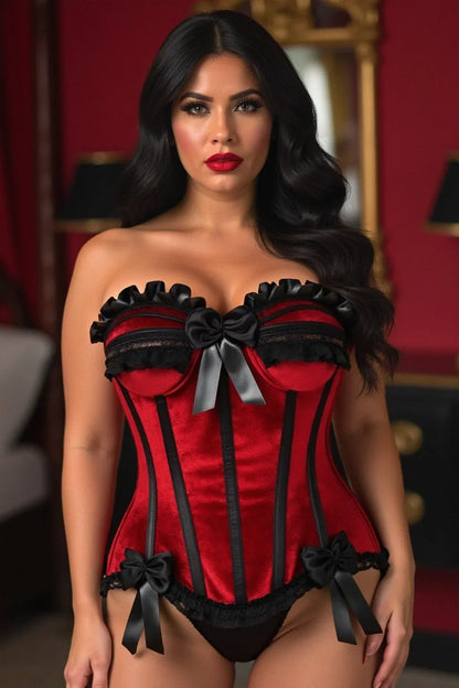 Daisy TD-174 Dark Red Velvet Steel Boned Burlesque Corset