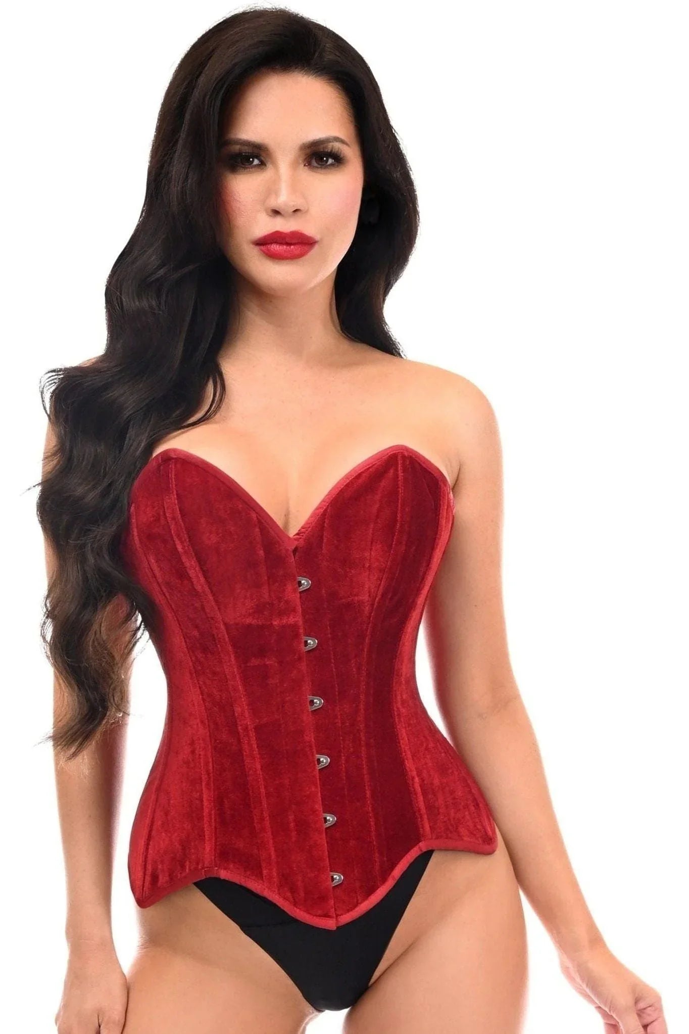 Daisy TD-187 Dark Red Velvet Steel Boned Overbust Corset