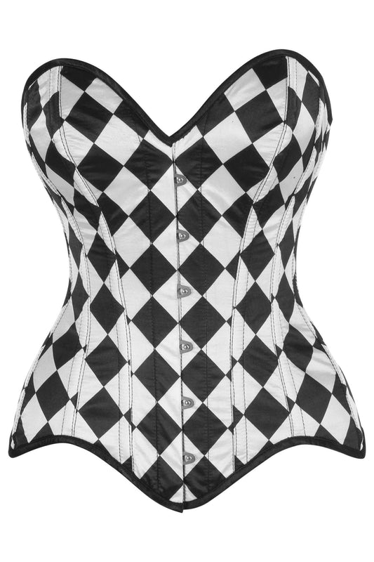 Daisy Diamond Print Satin Steel Boned Overbust Corset