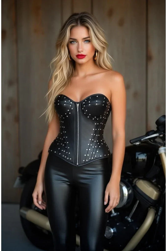 Daisy Biker Girl Faux Leather w/Rivets Bustier Corset Top