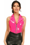 Top Drawer Hot Pink Patent Steel Boned Collared Bustier Top - Daisy Corsets