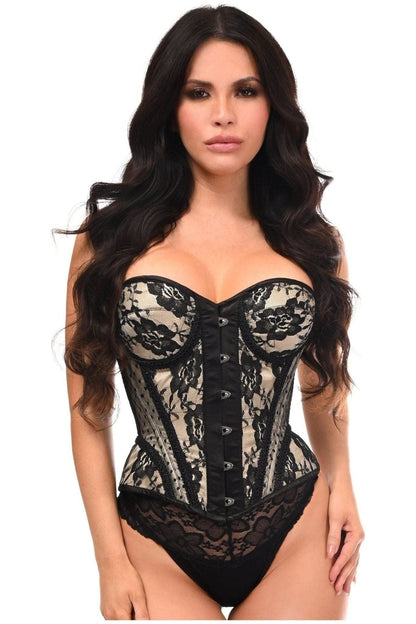 Top Drawer Nude w/Black Lace Steel Boned Underwire Bustier Corset - Daisy Corsets