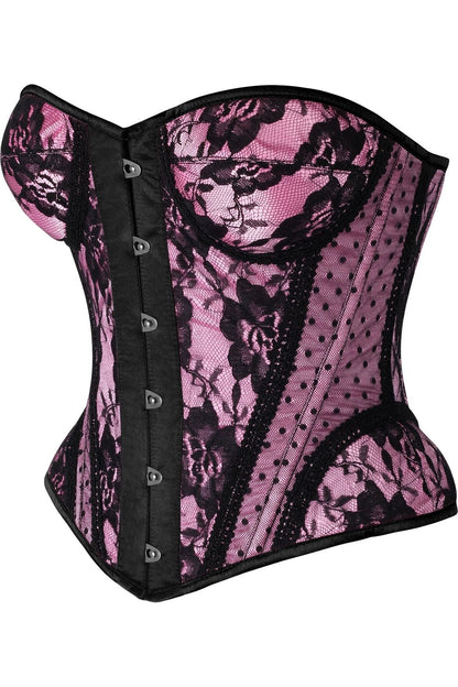 Top Drawer Pink w/Black Lace Steel Boned Underwire Bustier Corset - Daisy Corsets
