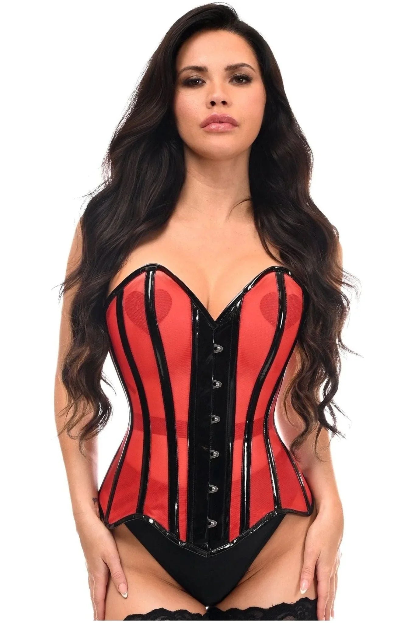 Daisy TD-231 Red Mesh Net w/Patent Steel Boned Overbust Corset