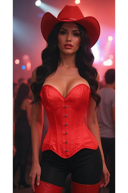 Daisy TD-167 Red Satin Steel Boned Overbust Corset