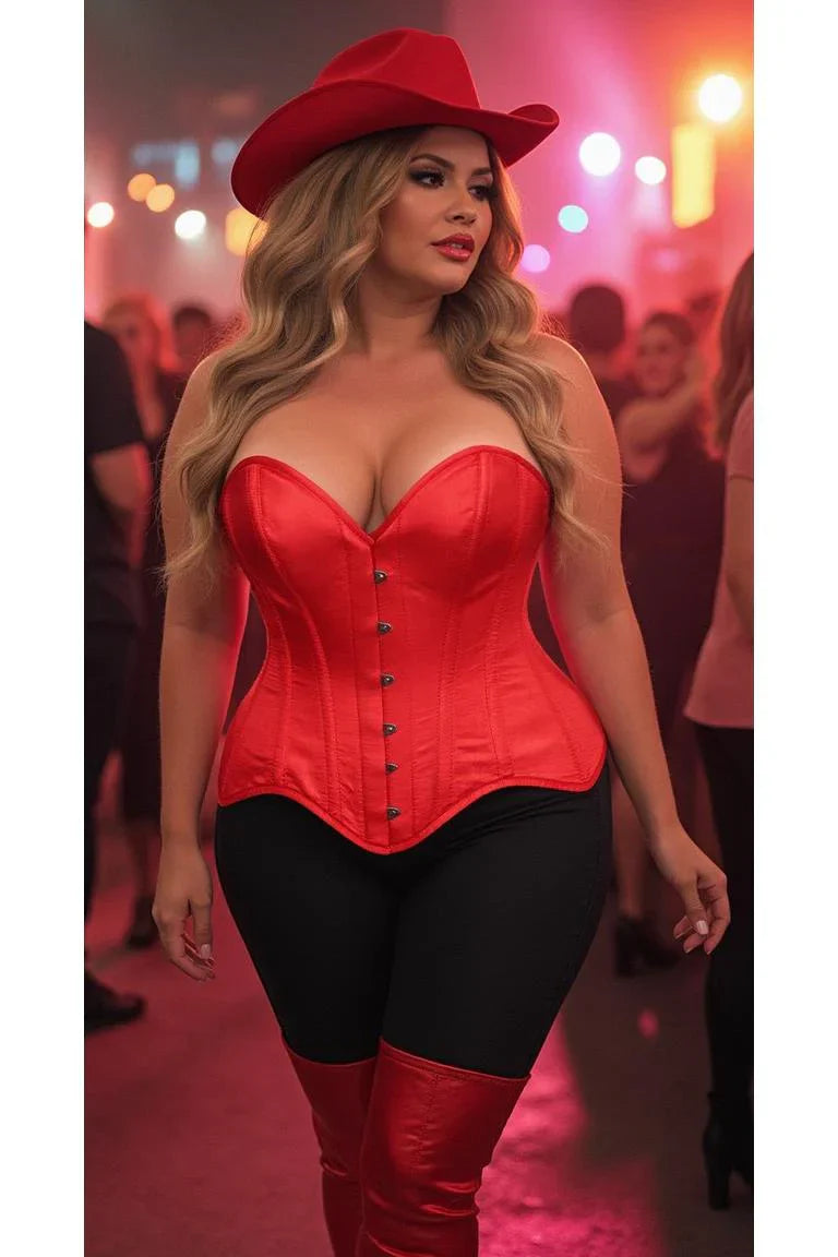 Daisy TD-167 Red Satin Steel Boned Overbust Corset