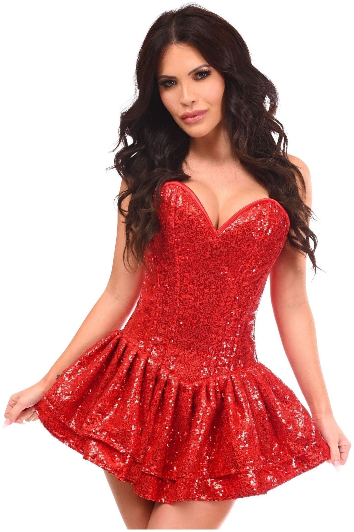 Top Drawer Red Sequin Steel Boned Mini Corset Dress - Daisy Corsets
