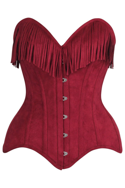 Top Drawer Red Suede Steel Boned Overbust Corset w/Fringe - Daisy Corsets