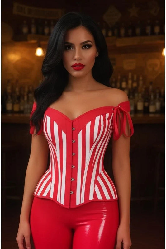 Daisy Red/White Striped Steel Boned Corset w/Straps