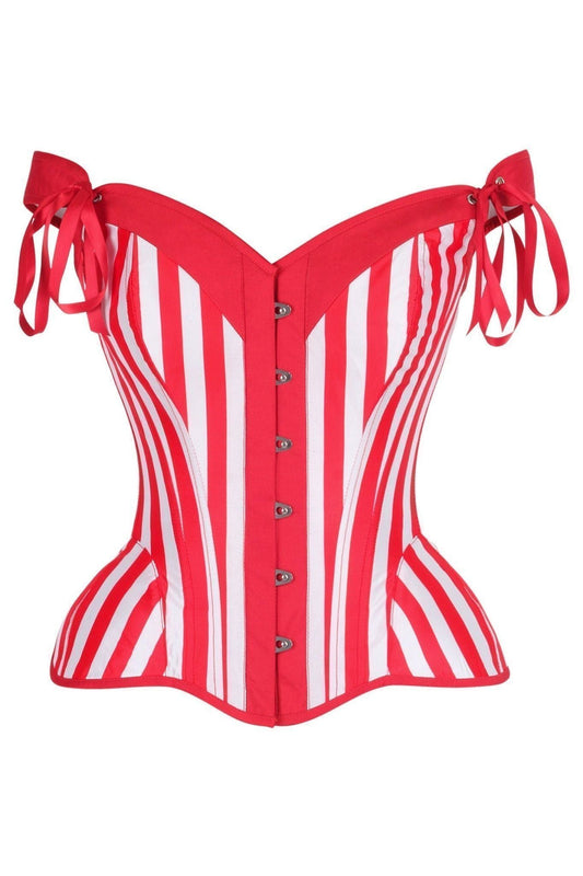 Daisy Red/White Striped Steel Boned Corset w/Straps