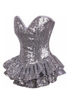 Top Drawer Silver Sequin Steel Boned Mini Corset Dress - Daisy Corsets