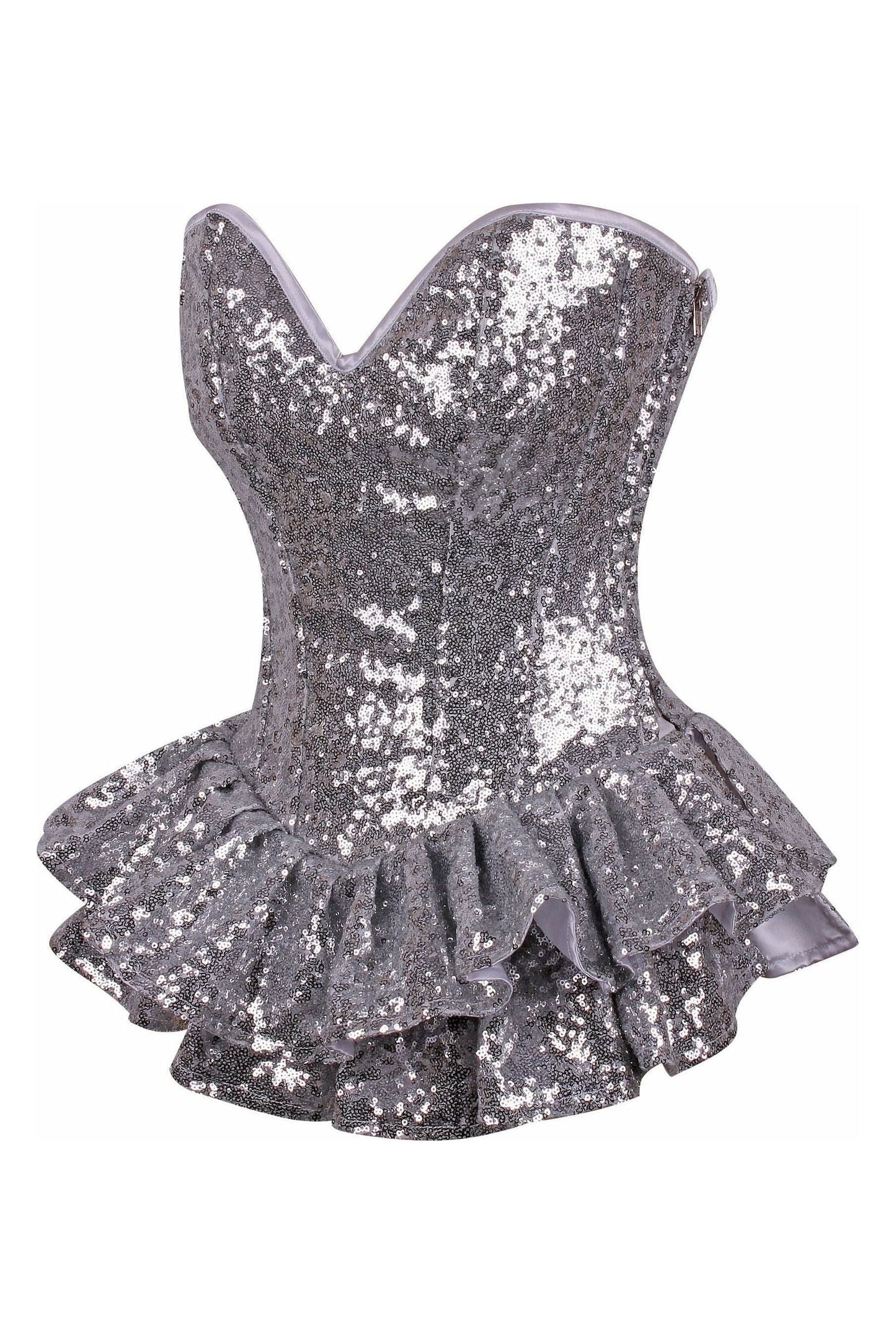 Top Drawer Silver Sequin Steel Boned Mini Corset Dress - Daisy Corsets