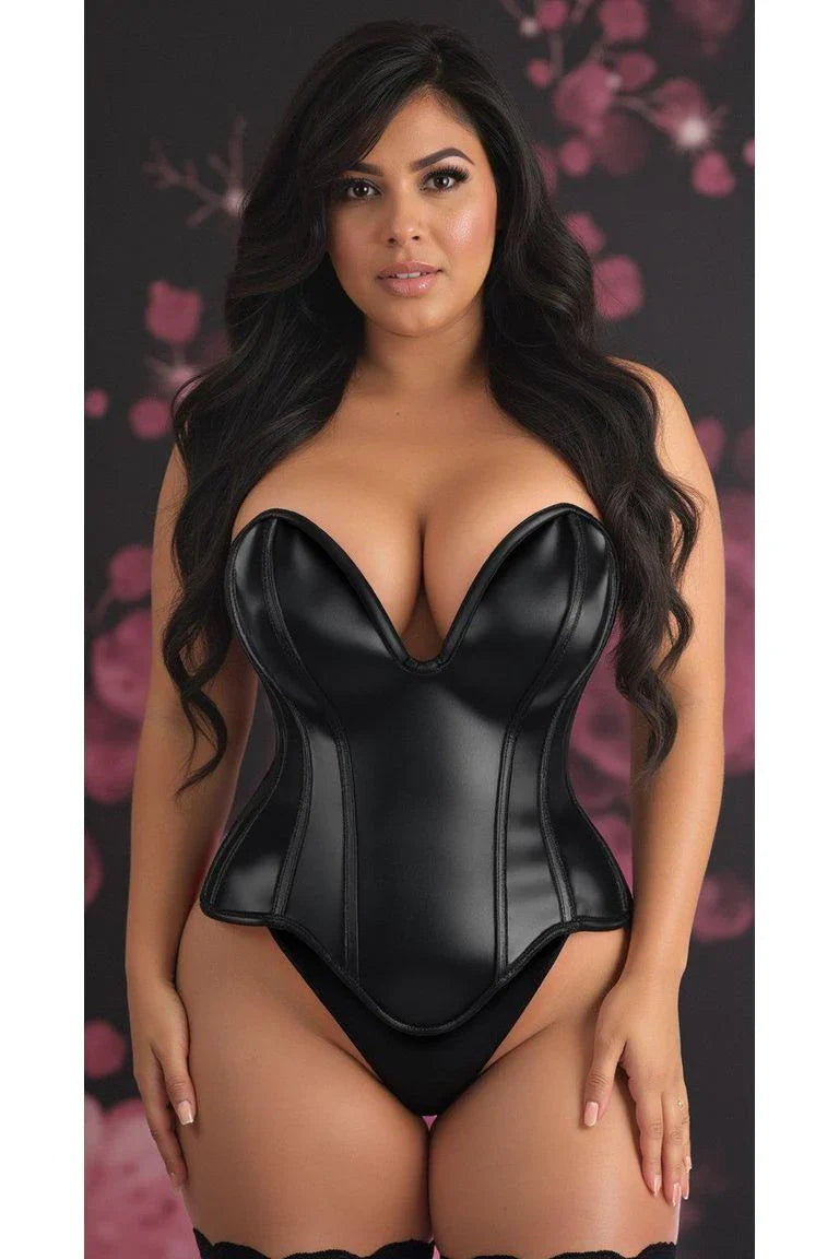 Daisy Corsets TD-417 Black Faux Leather Plunge Neckline Corset