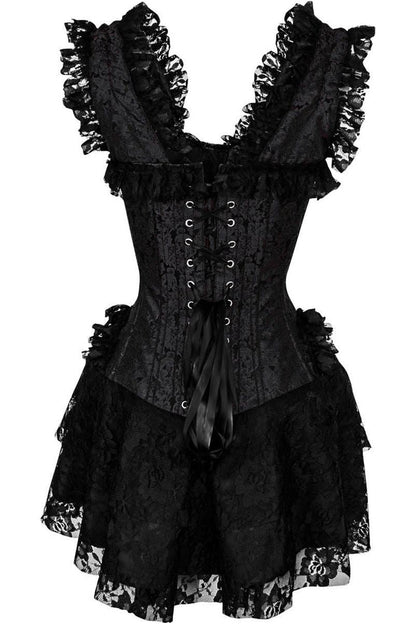 Top Drawer Steel Boned Black Lace Victorian Corset Dress - Daisy Corsets