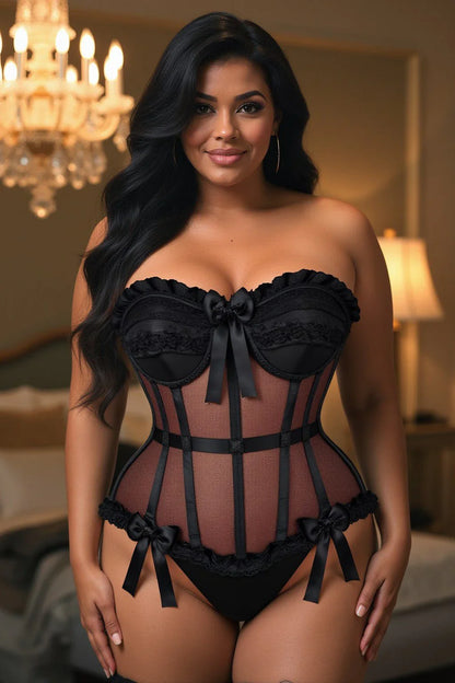 Daisy Steel Boned Black Mesh Underwire Bustier Corset