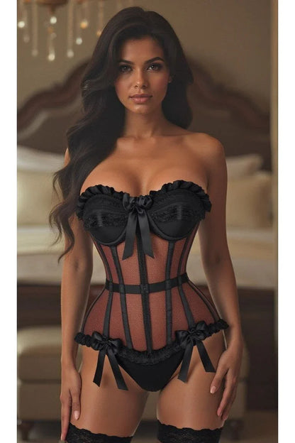 Daisy Steel Boned Black Mesh Underwire Bustier Corset