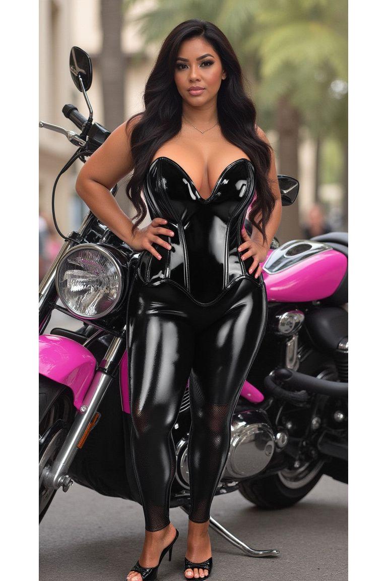 Daisy Corsets TD-416 Black Patent Plunge Neckline Overbust Corset