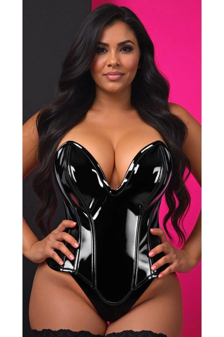 Daisy Corsets TD-416 Black Patent Plunge Neckline Overbust Corset