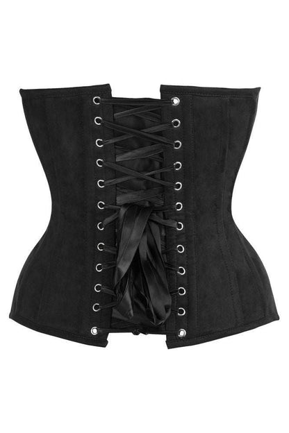 Daisy Steel Boned Black Suede Deep Plunge Overbust Corset Top