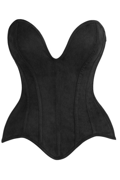 Daisy Steel Boned Black Suede Deep Plunge Overbust Corset Top