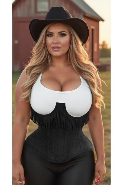 Daisy Steel Boned Suede Underwire Underbust Corset Cincher w/Fringe