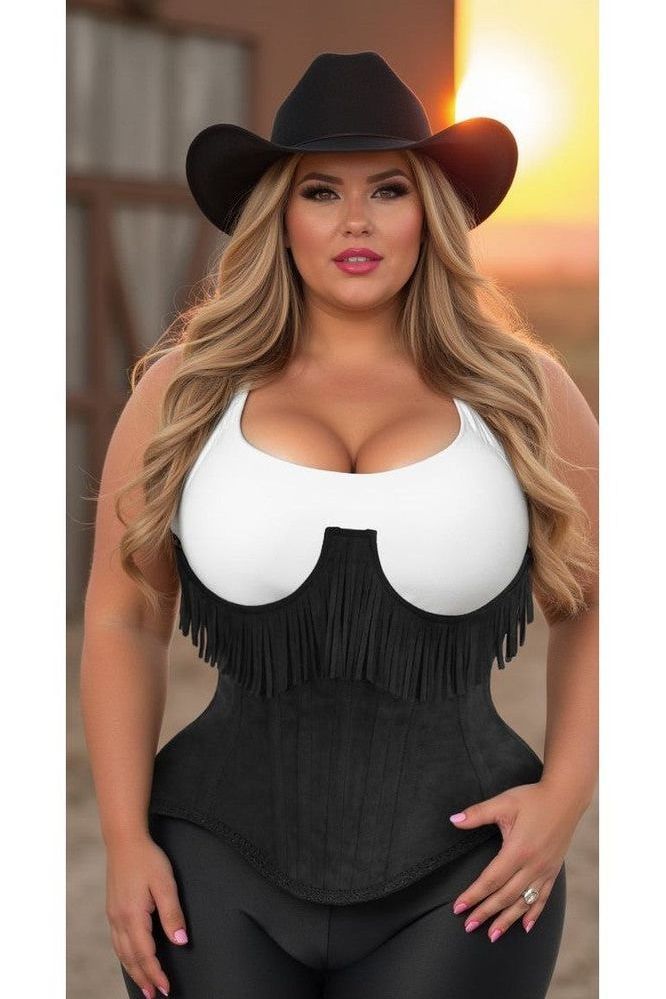 Daisy Steel Boned Suede Underwire Underbust Corset Cincher w/Fringe