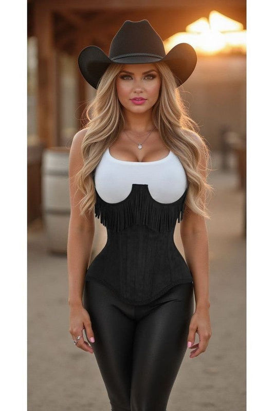 Daisy Steel Boned Suede Underwire Underbust Corset Cincher w/Fringe