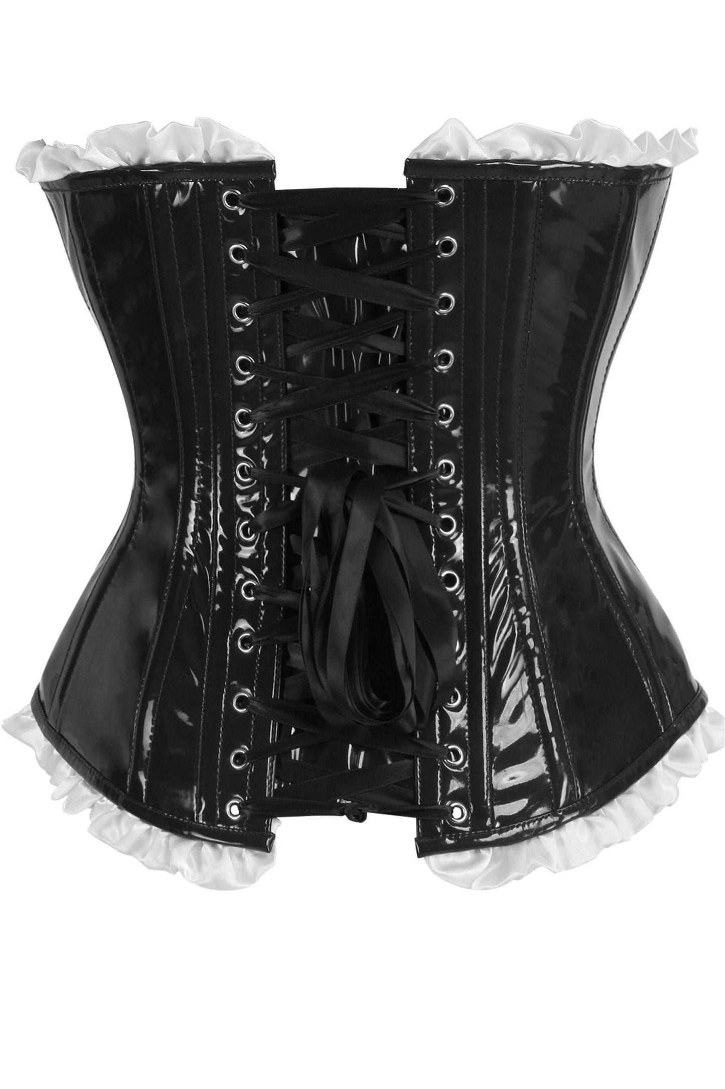 Daisy Steel Boned Black Vinyl PVC Patent Lace-Up Corset Top
