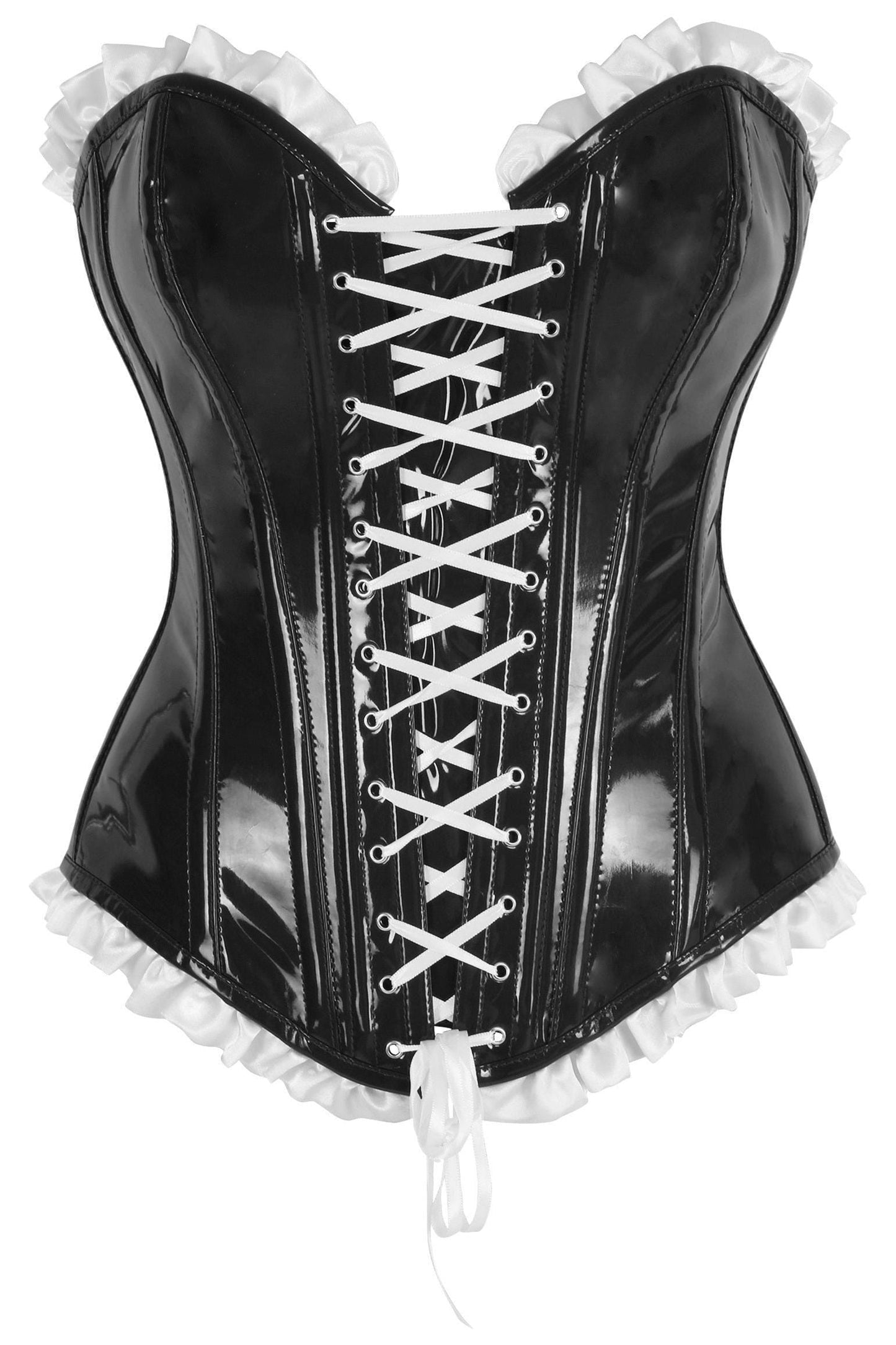 Daisy Steel Boned Black Vinyl PVC Patent Lace-Up Corset Top