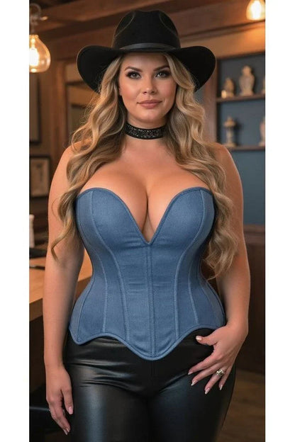 Daisy TD-439 Blue Denim Plunge Neckline Overbust Corset