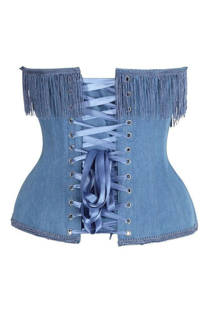 Daisy Steel Boned Denim Underwire Underbust Corset Cincher w/Fringe