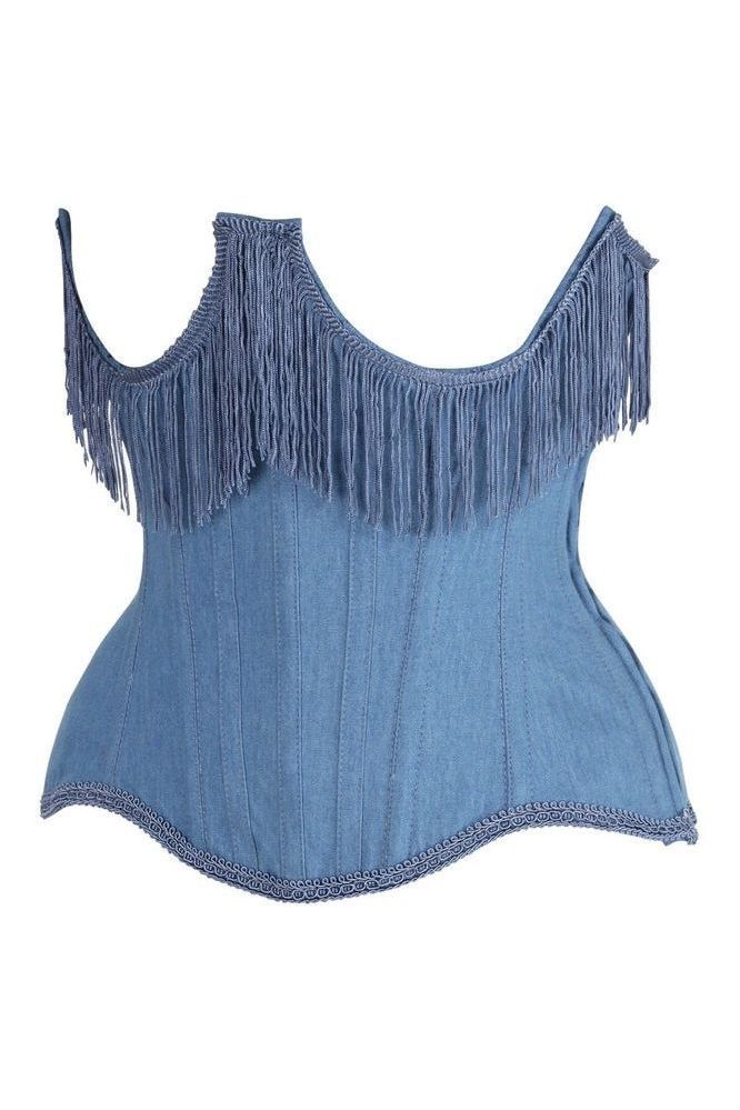 Daisy Steel Boned Denim Underwire Underbust Corset Cincher w/Fringe