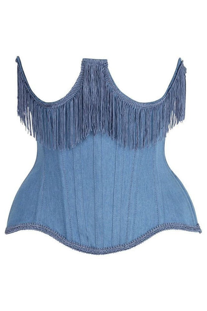 Daisy Steel Boned Denim Underwire Underbust Corset Cincher w/Fringe