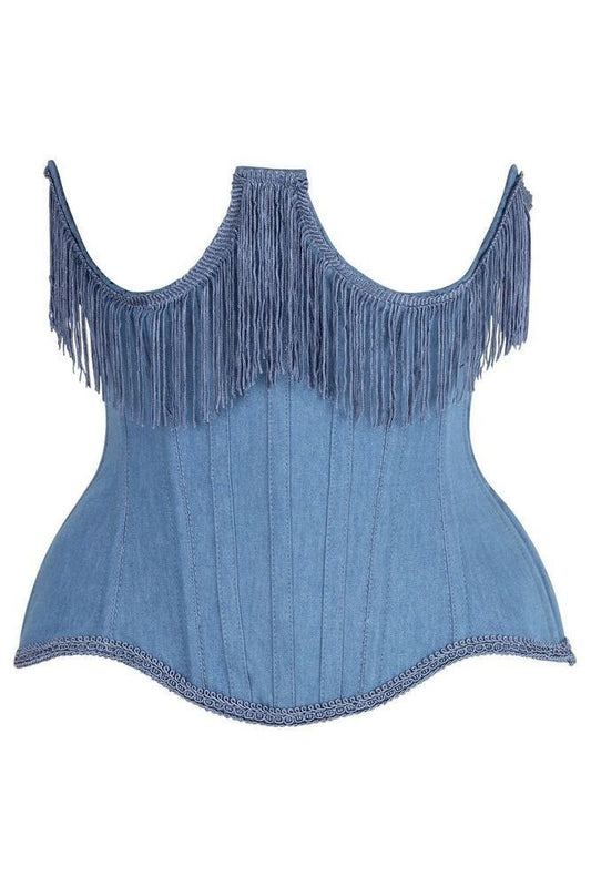 Daisy Steel Boned Denim Underwire Underbust Corset Cincher w/Fringe