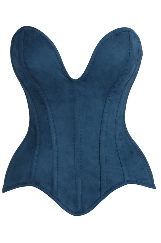Daisy Steel Boned Blue Suede Deep Plunge Overbust Corset Top