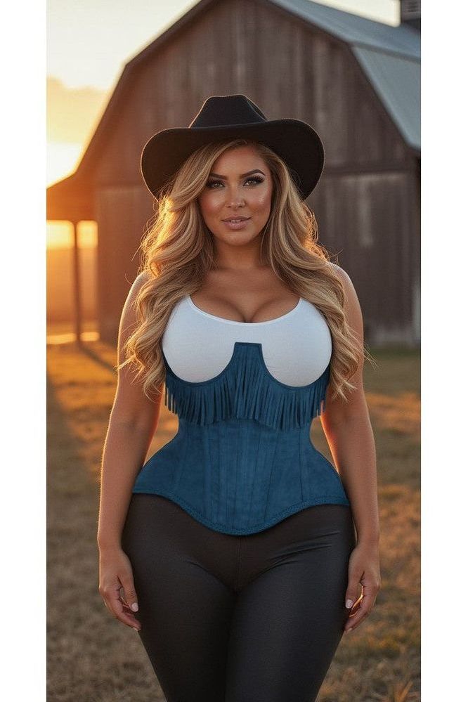 Daisy Steel Boned Suede Underwire Underbust Corset Cincher w/Fringe
