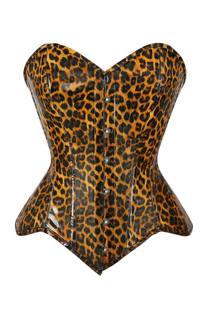 Daisy Steel Boned Cheetah Print PVC Curvy Cut Overbust Corset