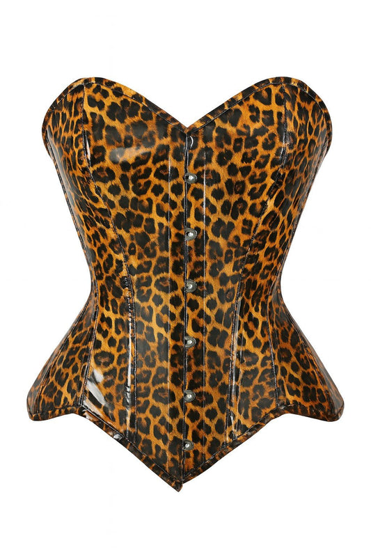 Daisy Steel Boned Cheetah Print PVC Curvy Cut Overbust Corset