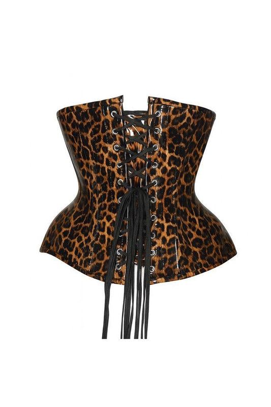 Daisy Steel Boned Cheetah Print PVC Curvy Cut Underbust Corset