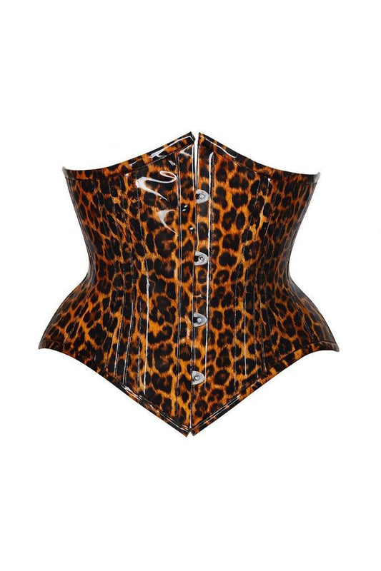Daisy Steel Boned Cheetah Print PVC Curvy Cut Underbust Corset