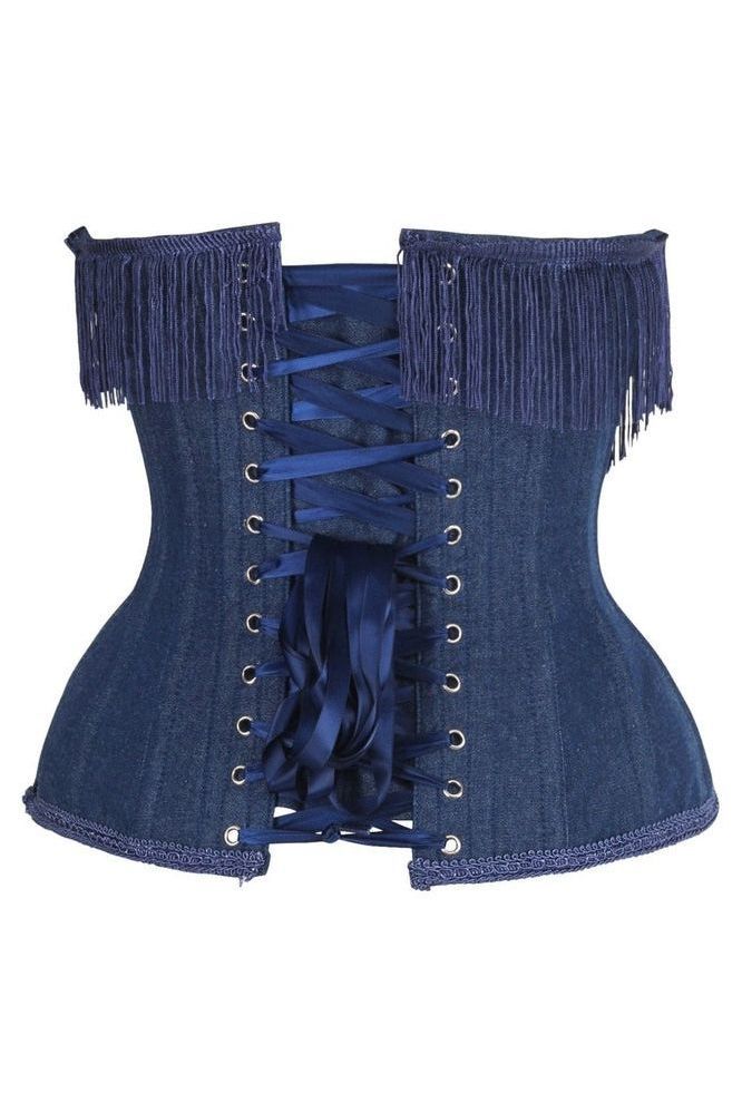 Daisy Steel Boned Denim Underwire Underbust Corset Cincher w/Fringe