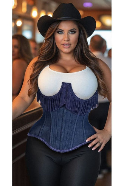 Daisy Steel Boned Denim Underwire Underbust Corset Cincher w/Fringe