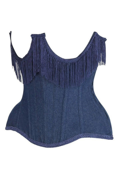 Daisy Steel Boned Denim Underwire Underbust Corset Cincher w/Fringe