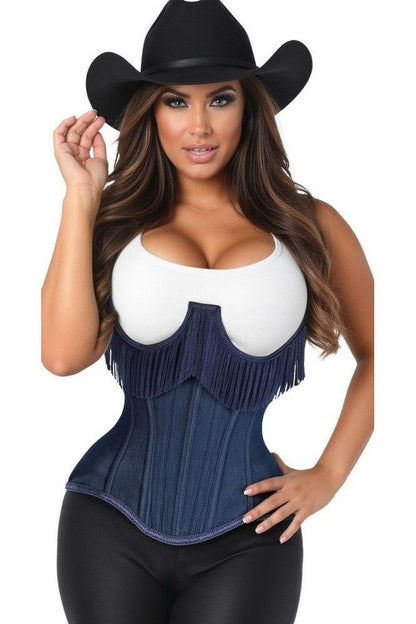 Daisy Steel Boned Denim Underwire Underbust Corset Cincher w/Fringe