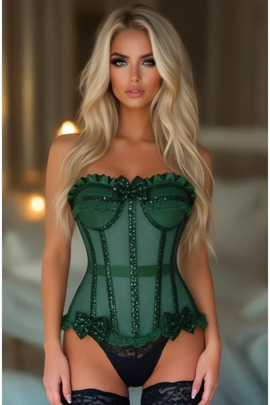 Daisy Steel Boned Dark Green Sequin Underwire Bustier Corset