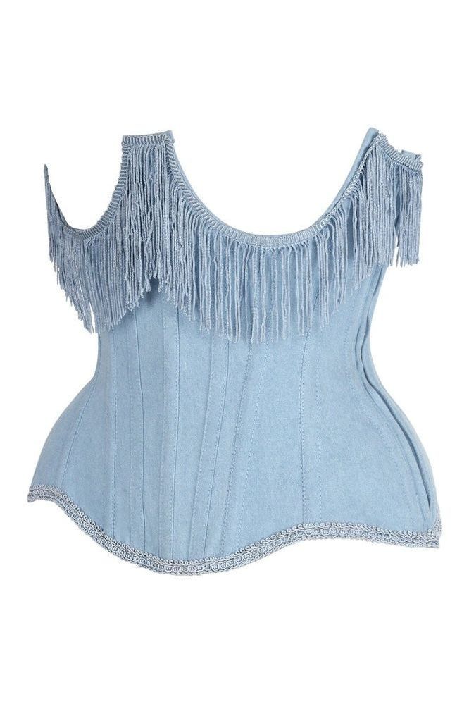 Daisy Steel Boned Denim Underwire Underbust Corset Cincher w/Fringe