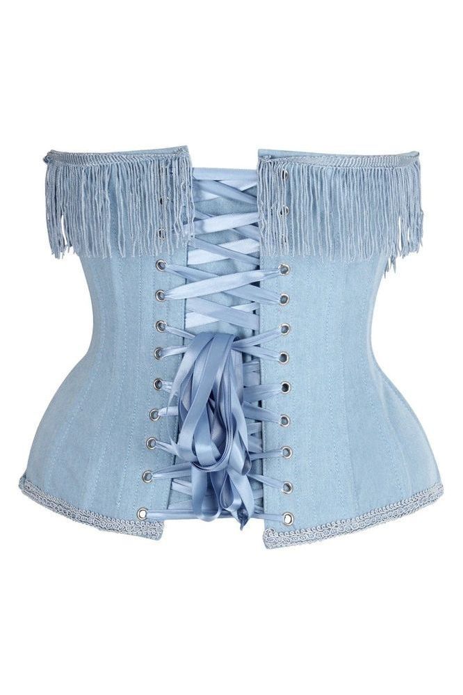 Daisy Steel Boned Denim Underwire Underbust Corset Cincher w/Fringe